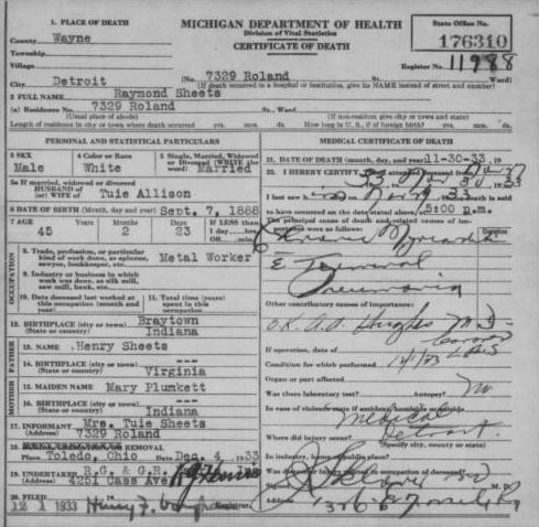 Michigan death certificate